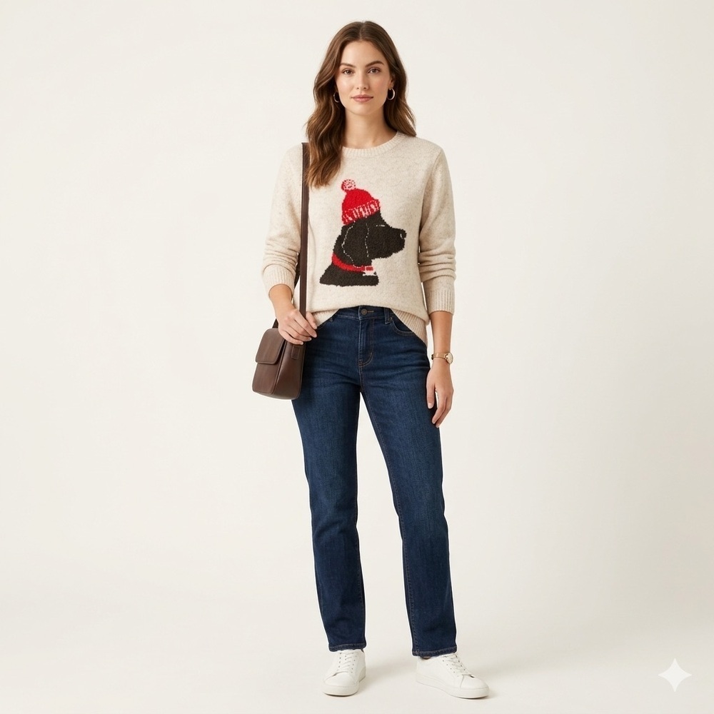 Cupcakes and Cashmere Women's Cream Dog Graphic Sweater Knit Puppy Plus 1X
